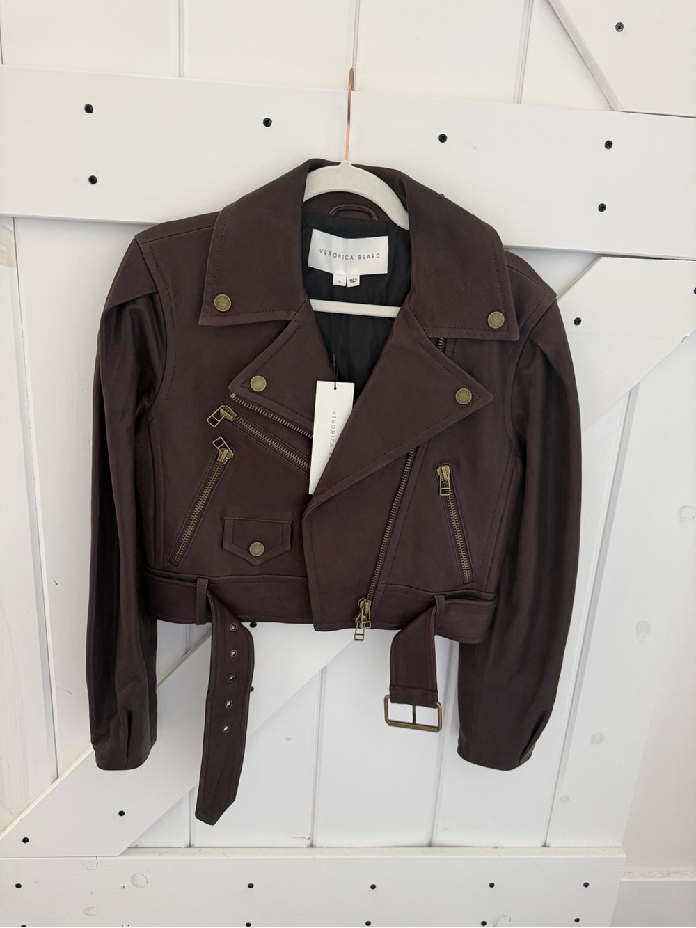 Veronica Beard Brown Leather Marea Moto Jacket